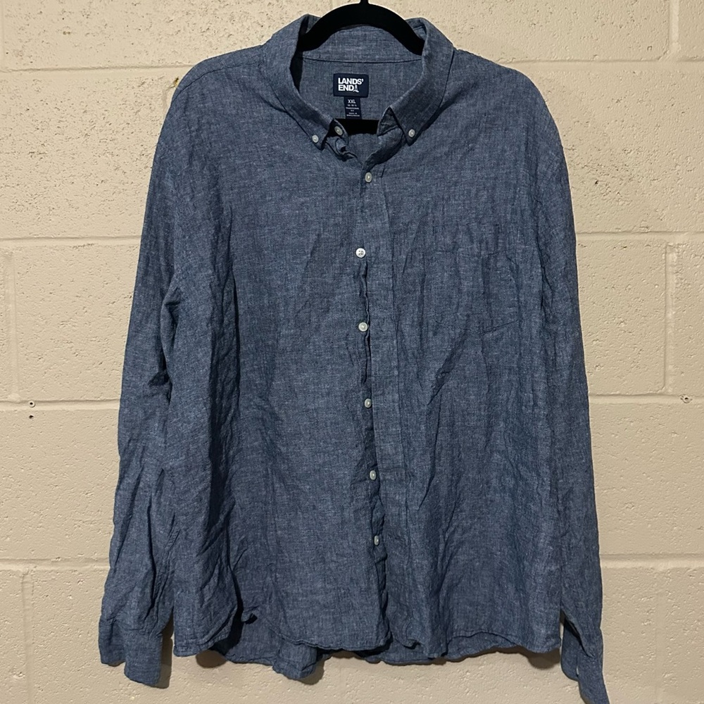Lands End dark wash men’s button‎ down shirt XXL dress big and tall